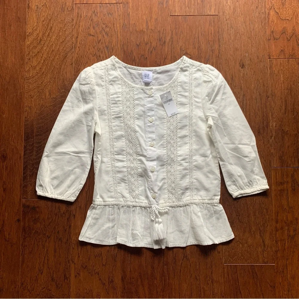 Gap Kids White Embroidered Tassel Blouse | Girls Medium 10/12
